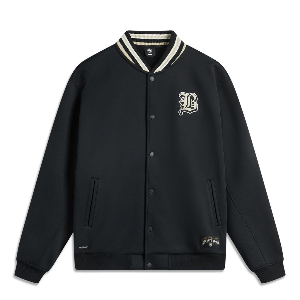 Li Ning Badfive Letter Splicing Comfortable Breathable Fleece Warm Versatile Loose Jacket Men Jacket Black AJDV003-4