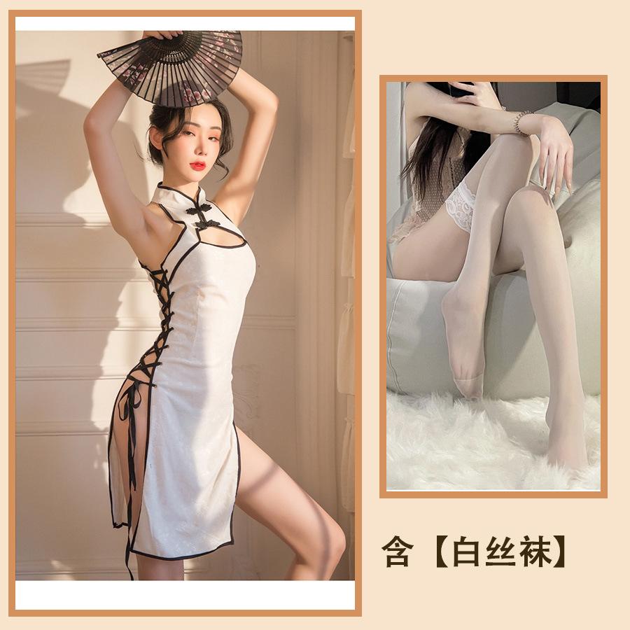 Sex underwear cheongsam dark flower straps temptation tight sexy hollow slit suit