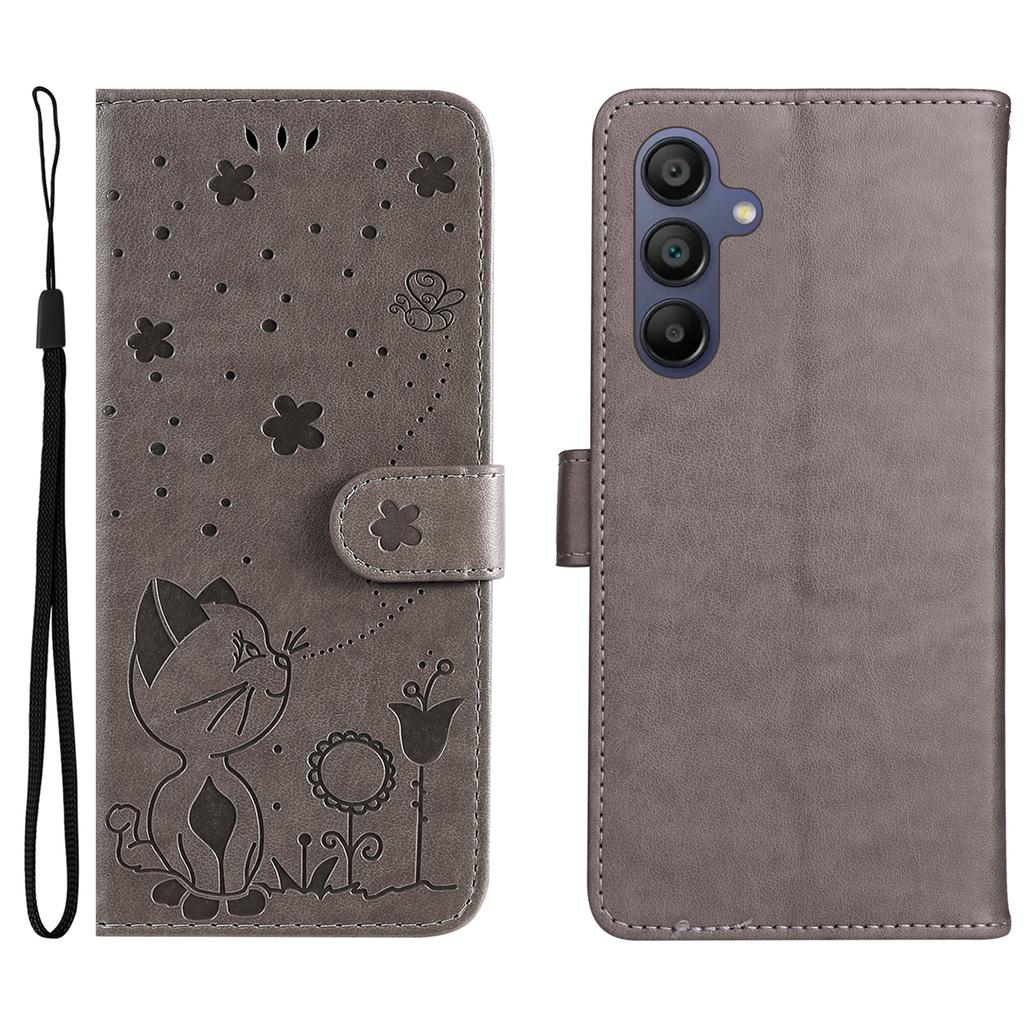 For Samsung Galaxy A26 5G/A16 5G/A16 4G Leather Case Cat Bee Pattern Phone Cover Wallet Stand with Strap
