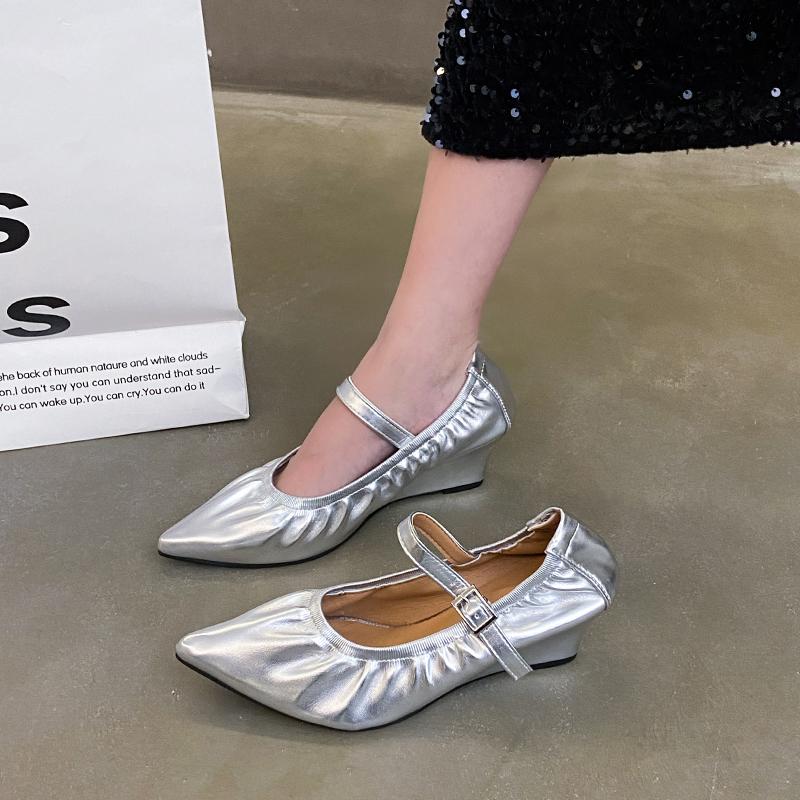 Fashion 2024 Women Pumps Spring Summer Office Ladies Party Pointed Toe Wedge High Heel Genuine Leather Shoes Woman Size 35-40