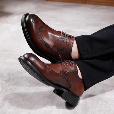 Деловые повседневные кожаные туфли с большой головой, мужские кожаные туфли в стиле ретро с гравировкой Goodyear British Wedding