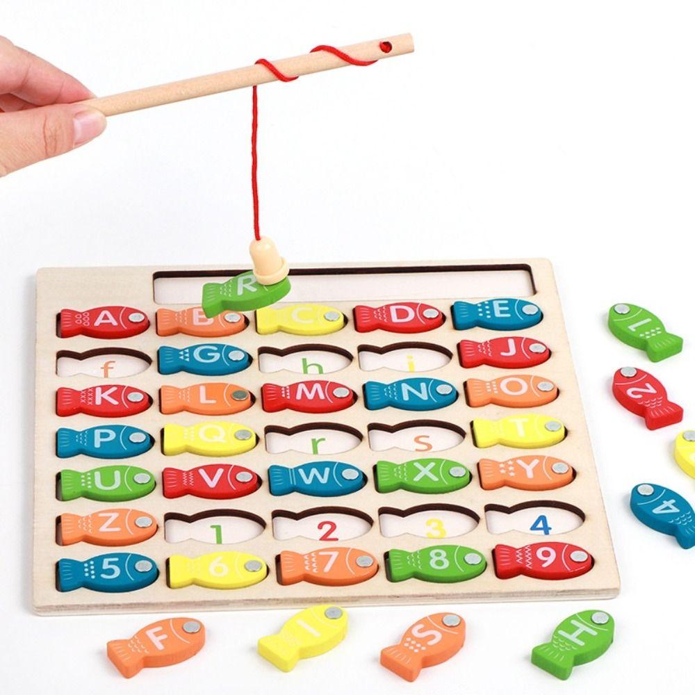 Wooden Kids Fishing Toys Letter Cognition Fishing Game Toy Letter Number Puzzle Birthday Gift