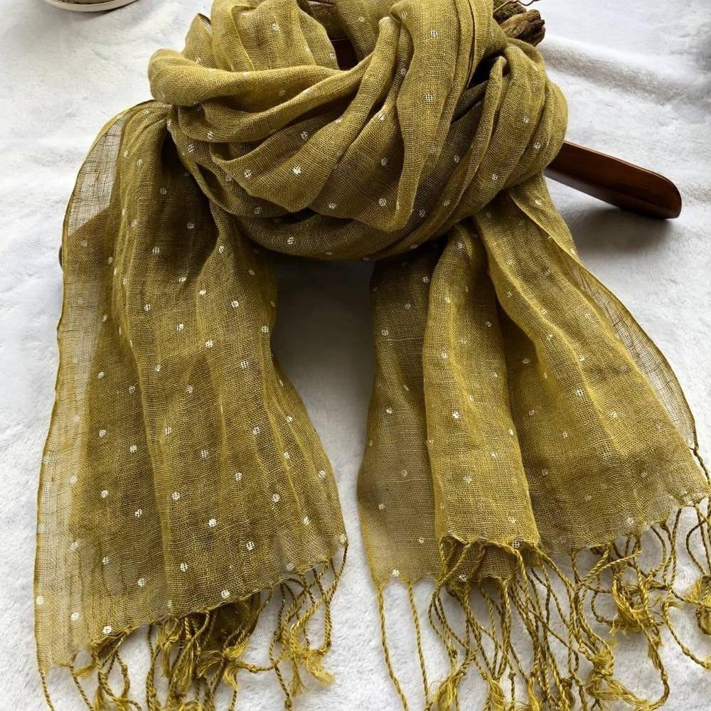 Navy Blue Printed Polka Dot Linen Scarf Thin Dual-Purpose Breathable Shawl Fashionable Versatile Silk Scarf Women