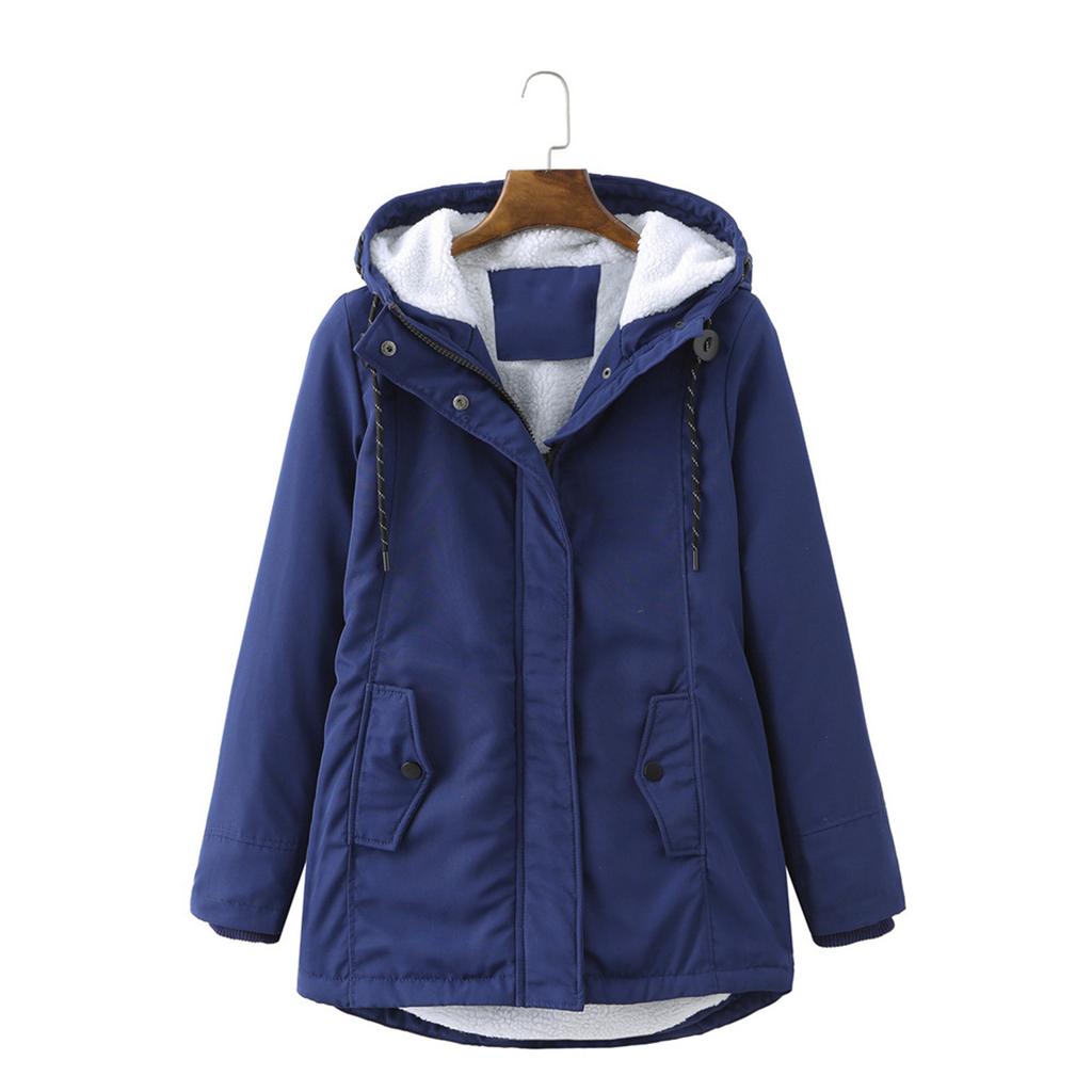 Women's Fashion Solid Colour Autumn And Winter Hooded Warm Padded Cotton Coat Jacket