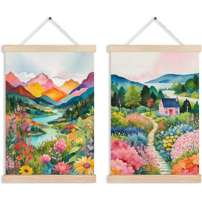 RYVJU Traditional Japanese Temple Wall Art Poster Hanger Frame, Japanese Room Decor, Asian Spiritual Nature Landscape Wall Decor Canvas Prints for