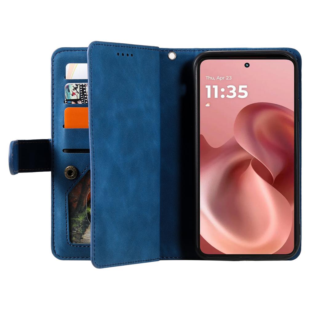 For Motorola Moto G86 5G Case 9 Card Slots Zipper Wallet PU Leather Phone Cover with Wrist Strap