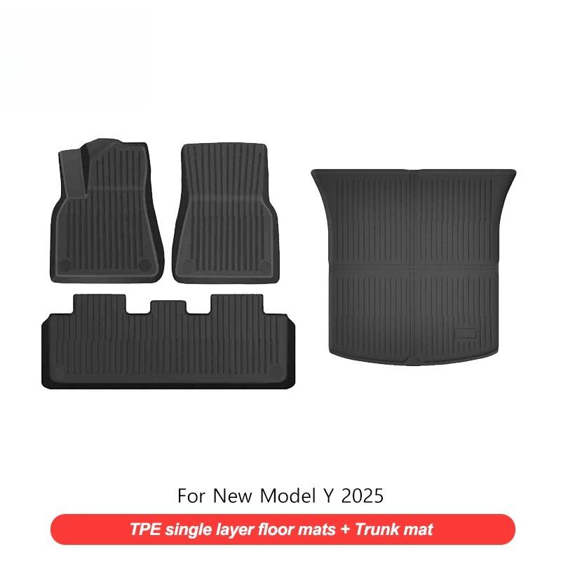 Коврики для пола и накладки на спинки сидений для новой Tesla Model Y Juniper 2025 Всепогодные Водонепроницаемые TPE Коврики в багажник Коврики для ног Автозапчасть