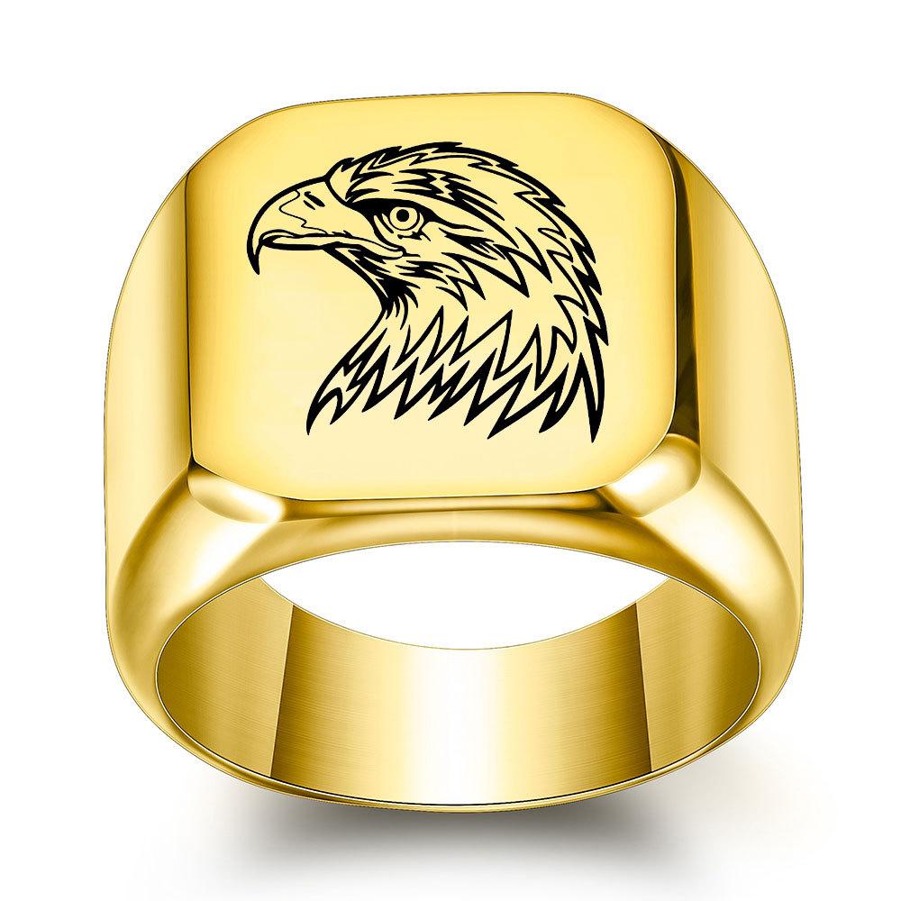 Мужское кольцо из титановой стали с головой орла 18 мм, винтажный панк-дизайн, квадратная форма, гладкая отделка