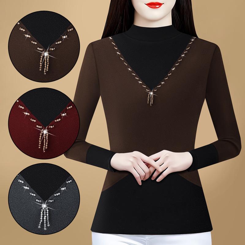 Зима 2024 Корейский стиль Приталенный Цветной блок Толстый Двусторонний Кашемировый Водолазка Базовый слой