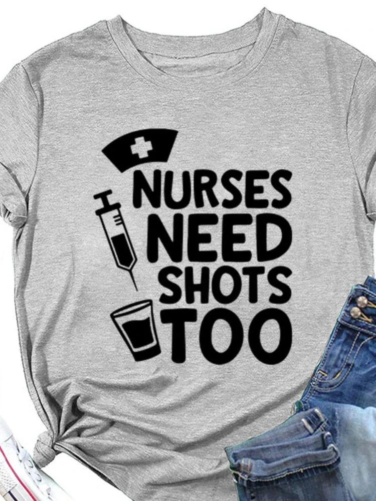 Медсестры тоже нуждаются в уколах с принтом женская футболка с коротким рукавом и круглым вырезом свободная женская футболка женская футболка топы женские футболки
