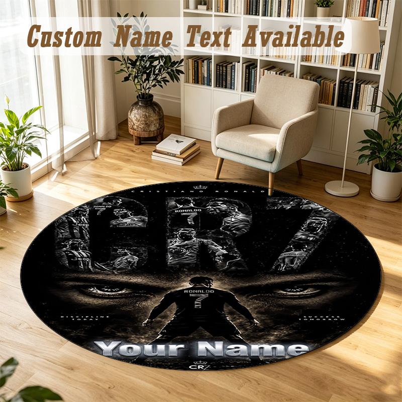 Round Rug Custom NameCristiano Ronaldo Pattern Non Slip Carpet Home Floor Decor