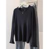 A High-end Women's Autumn Knitted Base Layer, A Black Ear-trimmed Sweater with A Round Neck