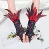 Women's Feather Wrist Cuffs Gothic Lace Feather Long Fingerless Gloves