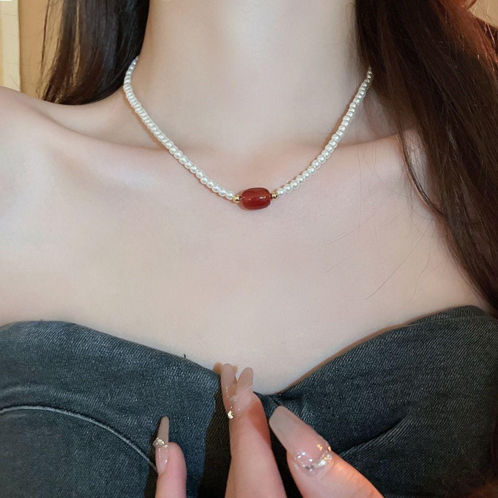 Модное жемчужное ожерелье с бусинами, простое ожерелье с подвеской, геометрическое колье-чокер для женщин