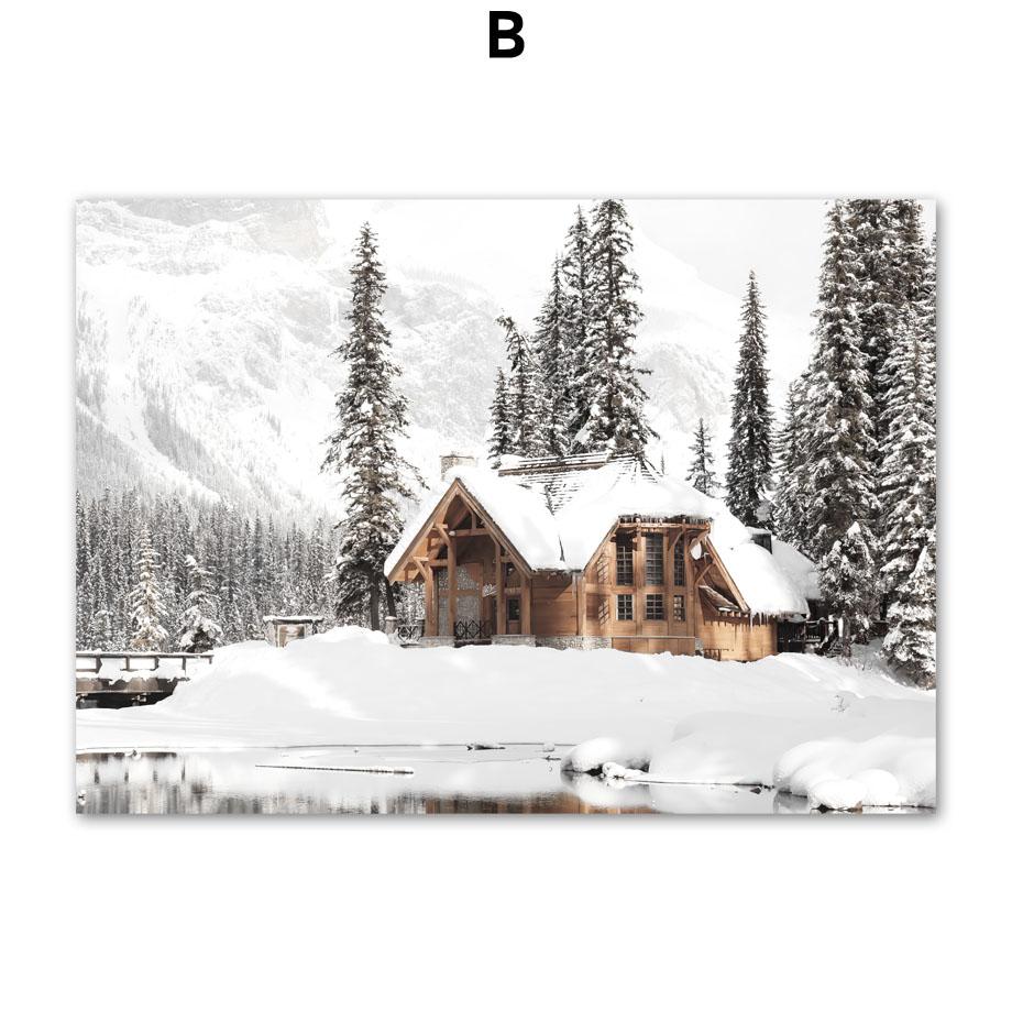 Wall Art Canvas Painting Christmas Winter Snow House Deer Fox Nordic Posters And Prints Wall Pictures For Living Room Decoration