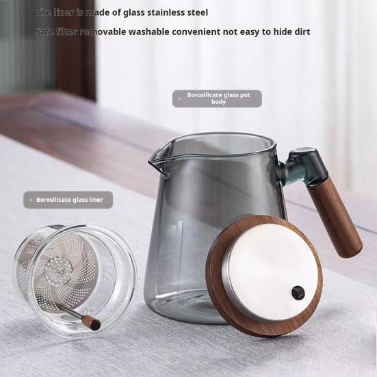 800ml Teapot Water Separation Glass Glass Teapot Wooden Handle Heat-Resistant Precise Pouring Tea Kettle Easy To Clean Tea Pot for Loose Tea Brewing