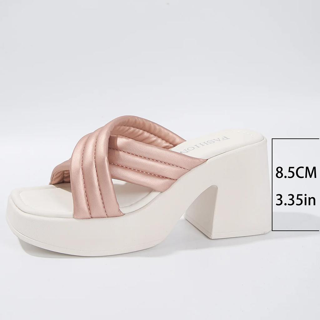 Повседневные тапочки-кроссоверы на высоком каблуке для женщин, летняя новая верхняя одежда, толстый каблук, толстая подошва, однотонные пуловеры