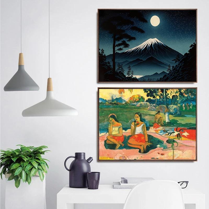 Винтажные японские портретные и пейзажные плакаты Гейша Самурай Храм Нарциссы Холст Живопись Настенное искусство Картина Домашний декор