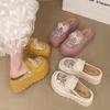 Bow Pearl Thick-bottomed Bag Head Half Slippers Women's Summer Wear New Small Height-increasing Mesh Cool Slippers