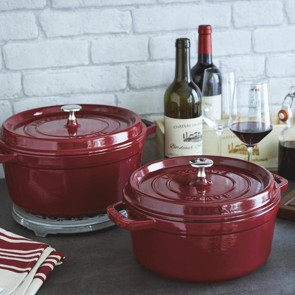 Staub Double Handed Pot Pico Cocotte Round 18cm Oven Safe Bordeaux