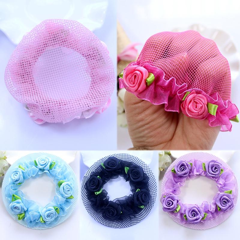 Hot Sale 1PC Cute Adjustable Beautiful Hair Accessories Dance Hairnet High Quality Elastic Exquesite Girls Flower Hair Nets Graceful 5 Colors kids