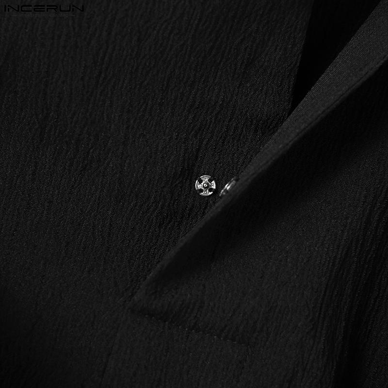 INCERUN Весенние мужские однотонные рубашки с длинными рукавами, топы