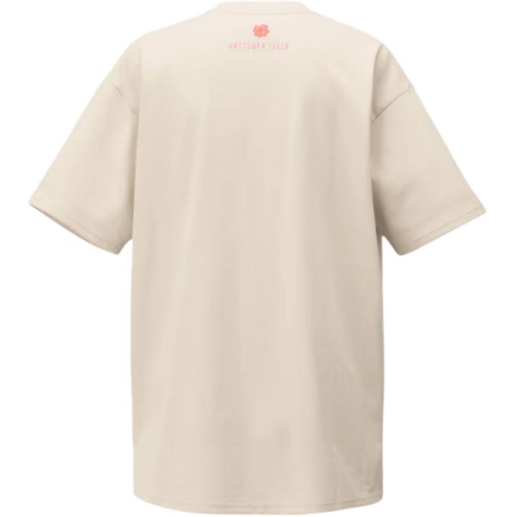 ONITSUKA TIGER Пуловер с круглым вырезом и принтом, удобная футболка с коротким рукавом, унисекс, топы, бежевый 2183B303-200