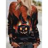 Halloween Women's Long Sleeve T-Shirt Black Pumpkin Head Print Street Fashion Slim Casual Top