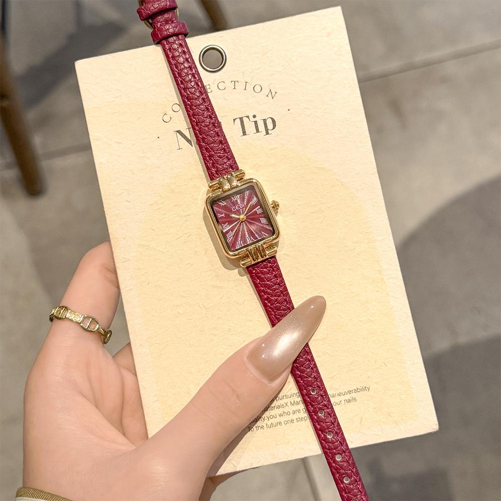 GEDI Women's Vintage Watches Elegant Luxury Waterproof Leather Strap Gold Square Watch Woman Quartz Wristwatches New