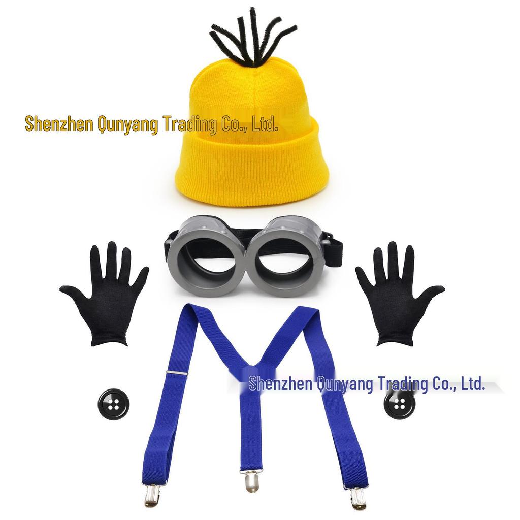 Вязаный набор шапка и перчатки в стиле Миньонов с очками и сетчатой юбкой, аксессуары для костюма