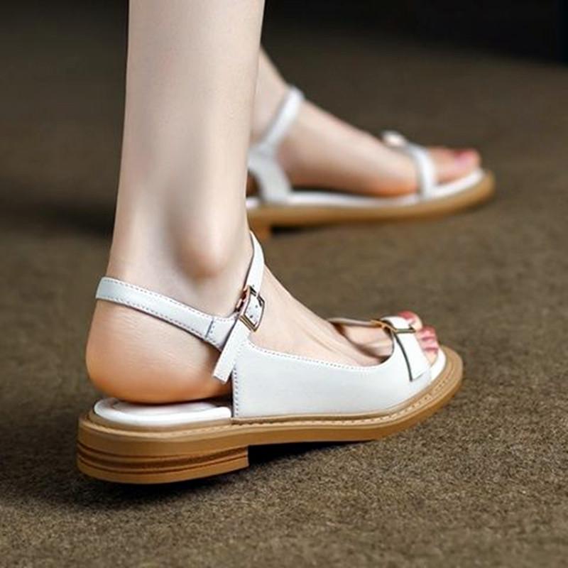 Модные летние ретро римские сандалии женские простые сандалии с открытым носком на плоской подошве модные удобные туфли с пряжкой на низком каблуке для женщин