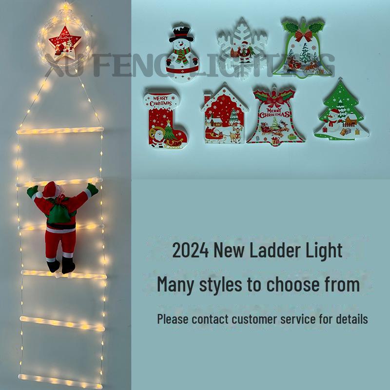 Рождественские светодиодные огни Санта Клаус, поднимающегося по лестнице, для украшения стен