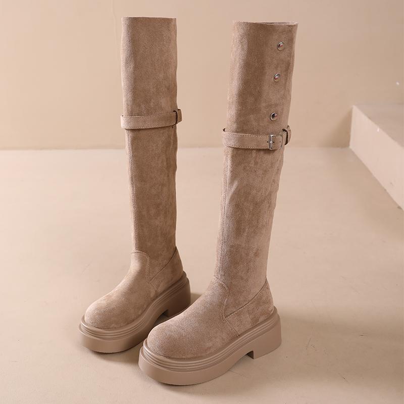 Children's Boots Two Wear Knee Knight Boots Heightening Year Fashion New 2024 Autumn and Winter Thick Bottom Fold Thick Heel
