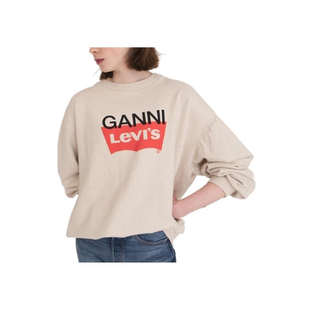 Коллаборация Levis X Ganni Свитшот женский повседневный с круглым вырезом и принтом Молочно-белый A0022-0000