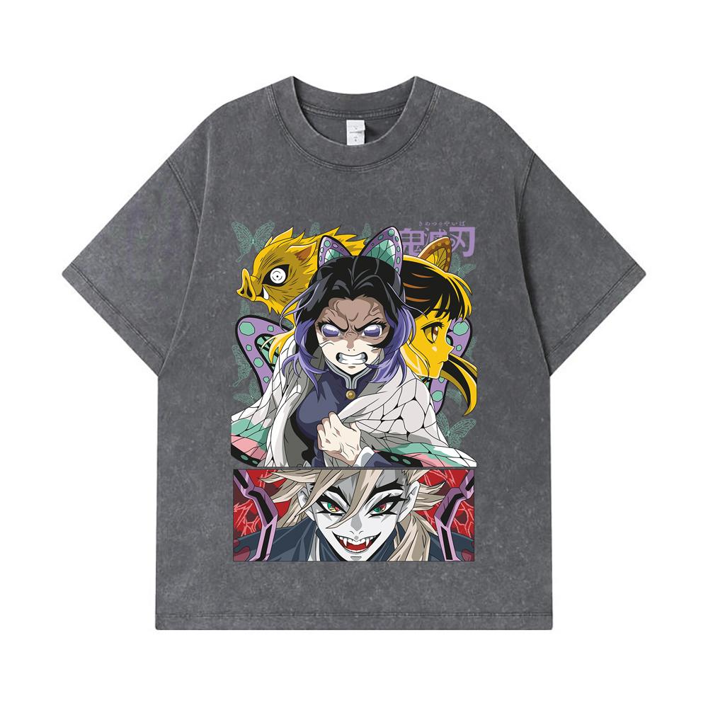275 GSM Washed T-shirts 100% Cotton Demon Slayer V119 Shinobu Print Unisex Heavy Cotton T Shirt