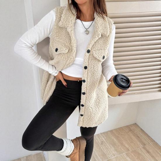 Women's Fuzzy Fleece Vest Casual Oversized Sleeveless Sherpa Jacket Button Down Fluffy Vest