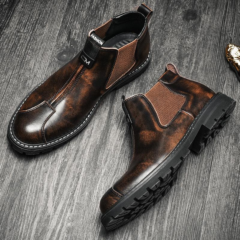 Fashion Italian Brand Men's Leather Casual Shoes High-quality High Cut Workwear Shoes Thick Soled Men's Business Ankle Boots Classic