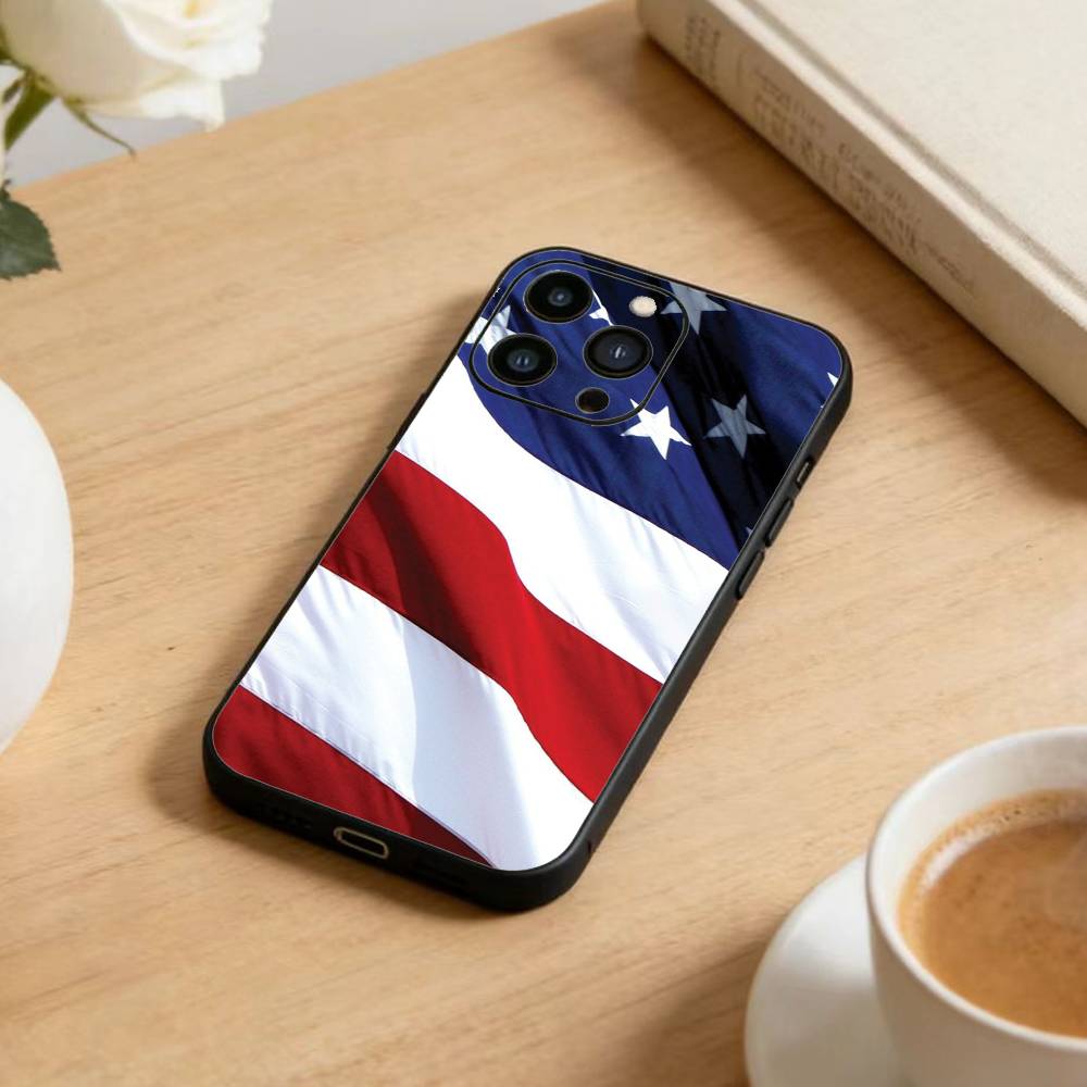 Чехол для телефона Статуя Свободы Флаг Америки США Для iPhone 17 16 15 14 13 12 Max Plus Силиконовый Черный Чехол