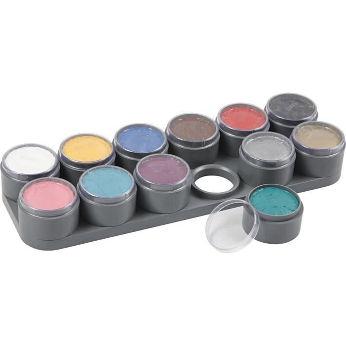 Palette Maquillage Visage et Corps - GRIMAS - 12 Couleurs - 15 ml - Peinture Aquarelle - Résistante à l'Eau