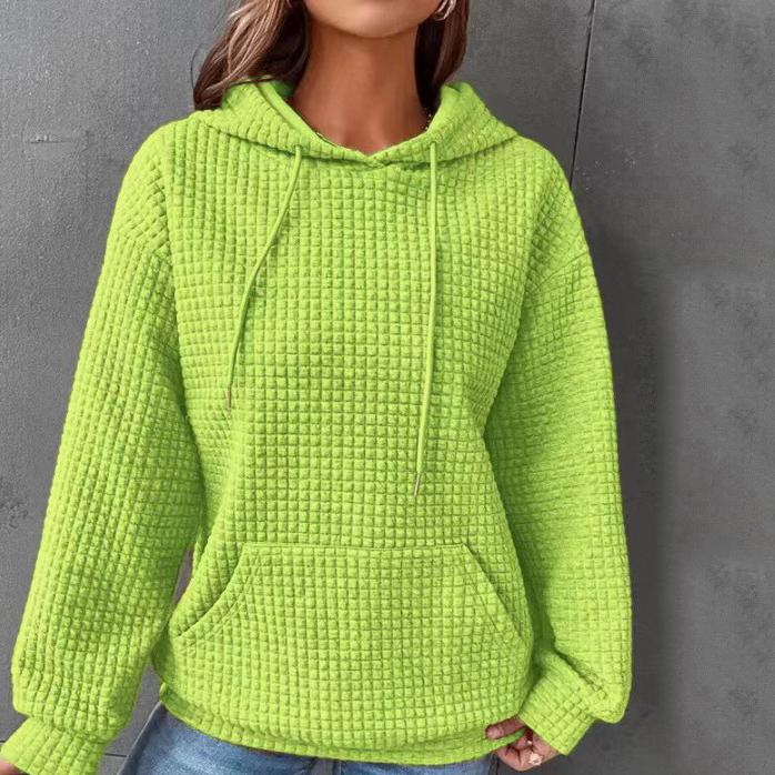 Осенне-зимний однотонный вафельный свитер с длинными рукавами и круглым вырезом, однотонный топ