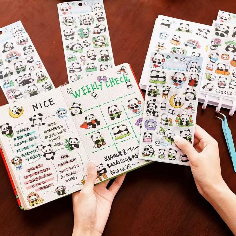 Kawai Stationery Cartoon Panda Stickers Student Cute DIY Guka Hand Account Material Girl Heart Cup Decoration School Supplies