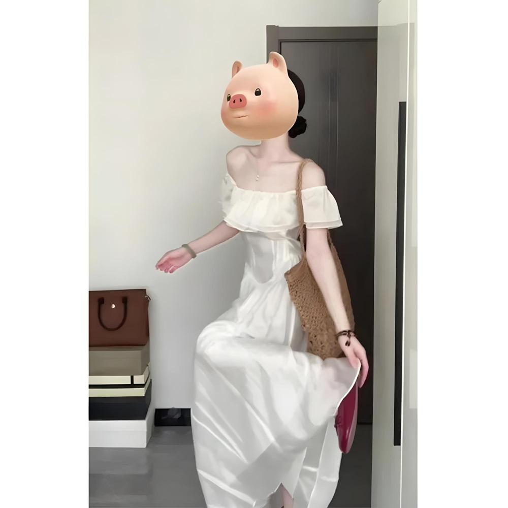 Summer White Temperament Ruffle Leaf Edge Flying Sleeve Dress Long Dress Girl Waist Thin a Word Beautiful Dress Woman