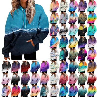 Женская мода Повседневные Универсальные Повседневные толстовки с круглым вырезом Графика Повседневные с длинным рукавом Градиент Лоскутная верхняя одежда с принтом Толстовки