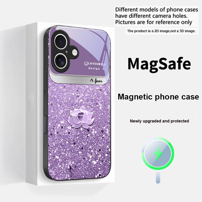 Розовый градиентный лотос Для iPhone 17 Pro Max 16 E 15 14 13 Plus 12 mini 11 17 Air XR Xs Max 7 Plus Magsafe Стеклянный чехол для телефона