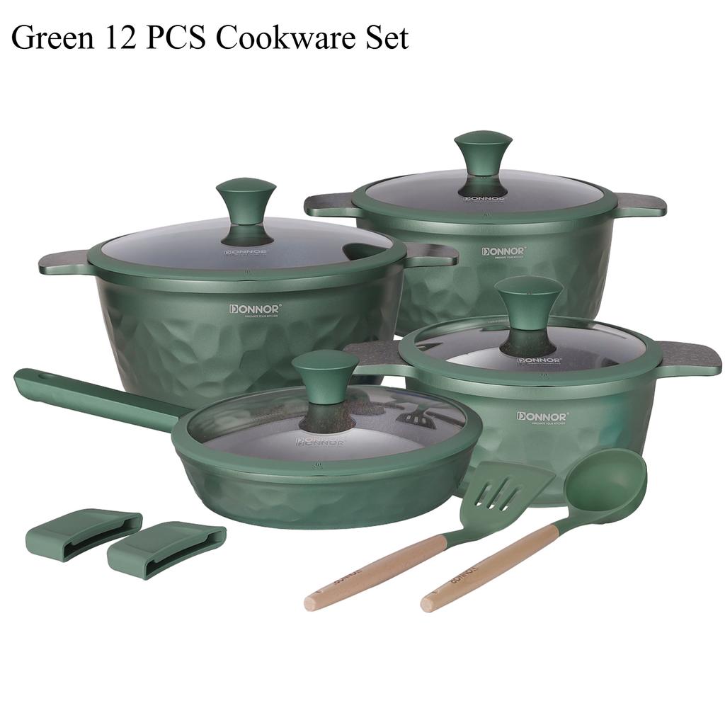 DONNOR Kitchen Cooking Set 12 Pcs Pots and Pans Set Non-toxic Healthy Pots and Pans Set Non Stick Saucepans Steamer Set