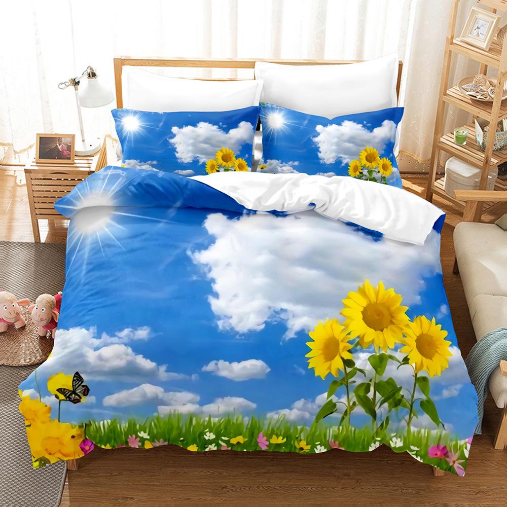 Sunflower Bedding Set 3D Printed Soft Brushed Washable King Queen Twin Size Duvet Cover Set Simple Style for Bedroom Decoration