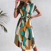 Summer Elegant Print Batwing Sleeves Belt Dress Women Fashion A Line Loose Female Dresses Casual Vintage Simple Holiday Long Dress 24485