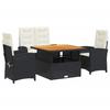 VidaXL Ensemble à Manger de Jardin avec Coussins 4 pcs, Table de Terrasse, Meubles de Patio, Mobilier d'Extérieur, Noir 3277320
