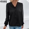 Women's Fashion Casual Spring Autumn Solid Color Print Long Sleeve V-Neck Blouses & Shirts