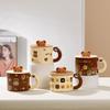 Cute Ceramic Cup with Lid Student Breakfast Cup Cartoon Bear Mug Large Capacity Gift Water Cup Household Set